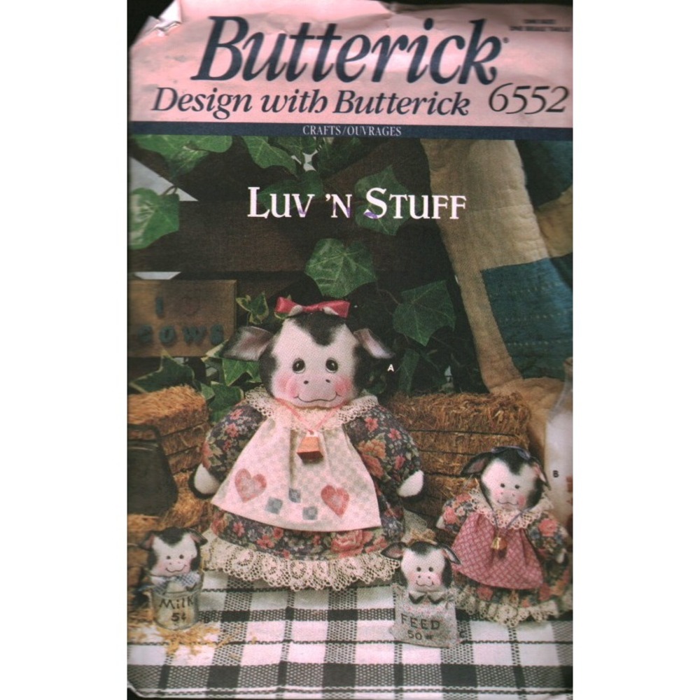 Butterick 6552 Luv N Stuff Cow Belles‎ Stuffed Animal Can Jar Cover Pattern 1992